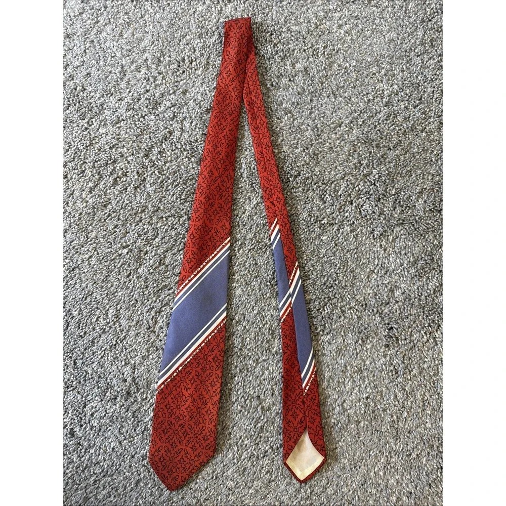 Men's Striped with Design Tie Preppy Red White & Blue